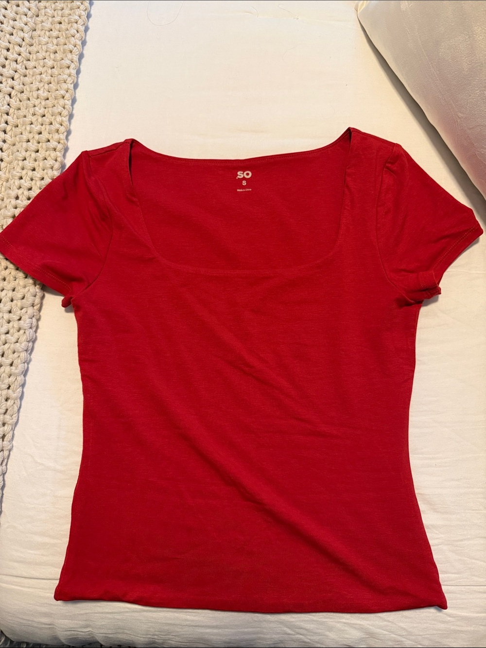 SO Red Square Neck Short Sleeve Tee